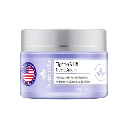 Natuvia Tighten & Lift Neck Cream – Anti-Aging Firming Moisturizer with Hyaluronic Acid, Cupuacu Butter & Caffeine for Sagging Skin, Wrinkles, Hydration – 1.7 Fl Oz