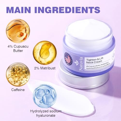 Natuvia Tighten & Lift Neck Cream – Anti-Aging Firming Moisturizer with Hyaluronic Acid, Cupuacu Butter & Caffeine for Sagging Skin, Wrinkles, Hydration – 1.7 Fl Oz - görsel 14