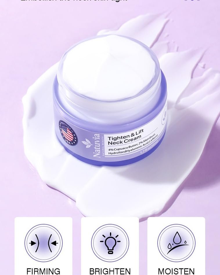 Natuvia Tighten & Lift Neck Cream – Anti-Aging Firming Moisturizer with Hyaluronic Acid, Cupuacu Butter & Caffeine for Sagging Skin, Wrinkles, Hydration – 1.7 Fl Oz - görsel 17