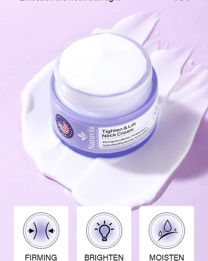 Natuvia Tighten & Lift Neck Cream – Anti-Aging Firming Moisturizer with Hyaluronic Acid, Cupuacu Butter & Caffeine for Sagging Skin, Wrinkles, Hydration – 1.7 Fl Oz