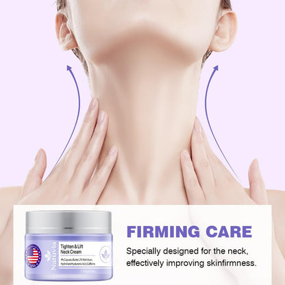 Natuvia Tighten & Lift Neck Cream – Anti-Aging Firming Moisturizer with Hyaluronic Acid, Cupuacu Butter & Caffeine for Sagging Skin, Wrinkles, Hydration – 1.7 Fl Oz