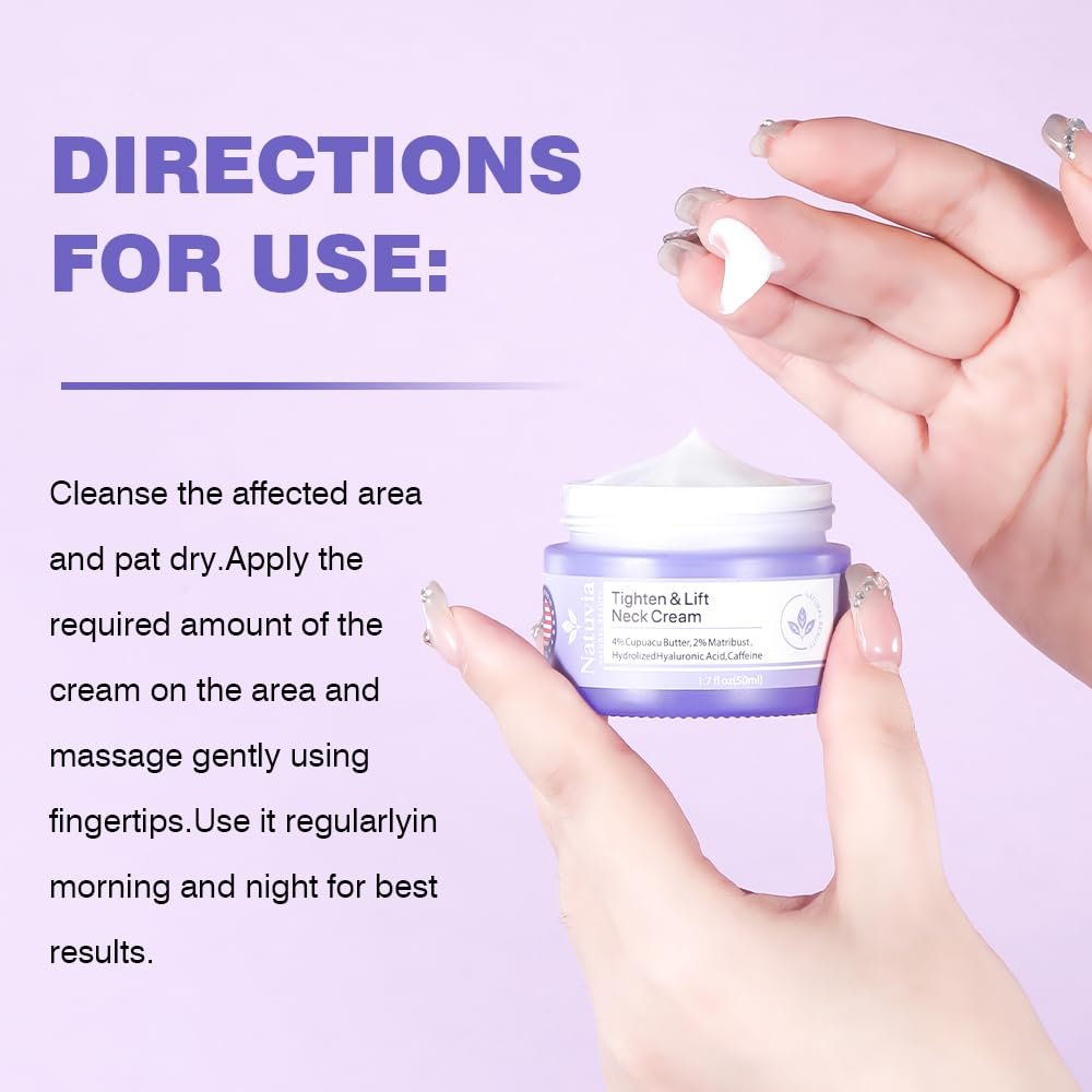 Natuvia Tighten & Lift Neck Cream – Anti-Aging Firming Moisturizer with Hyaluronic Acid, Cupuacu Butter & Caffeine for Sagging Skin, Wrinkles, Hydration – 1.7 Fl Oz - görsel 7