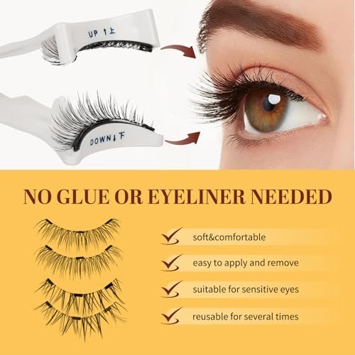 QUEWEL Magnetic Eyelashes 2 Pair Reusable Magnetic Eyelashes with Applicator No Glue Needed Cat Eye Natural Look Lash Clusters Kit Easy to Wear and Remove (A09) Avelisse