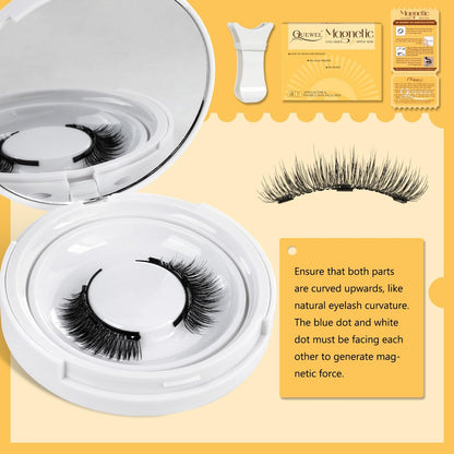 QUEWEL Magnetic Eyelashes 1 Pair Reusable Cat Eye Natural Look Lash Clusters Kit with Applicator, No Glue Needed, Easy to Wear and Remove (B09)