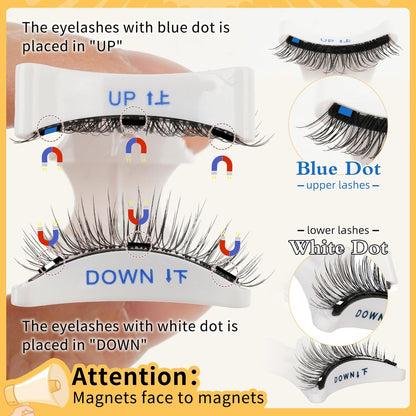 QUEWEL Magnetic Eyelashes 1 Pair Reusable Cat Eye Natural Look Lash Clusters Kit with Applicator, No Glue Needed, Easy to Wear and Remove (B09)
