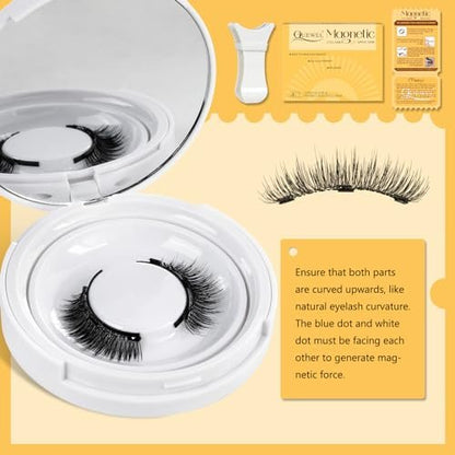QUEWEL Magnetic Eyelashes 1 Pair Reusable Cat Eye Natural Look Lash Clusters Kit with Applicator, No Glue Needed, Easy to Wear and Remove (B09)
