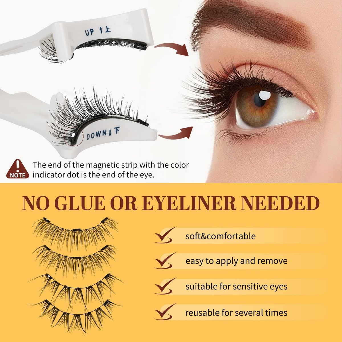 QUEWEL Magnetic Eyelashes 1 Pair Reusable Cat Eye Natural Look Lash Clusters Kit with Applicator, No Glue Needed, Easy to Wear and Remove (B09) - görsel 17