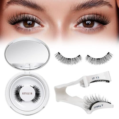 QUEWEL Magnetic Eyelashes 1 Pair Reusable Cat Eye Natural Look Lash Clusters Kit with Applicator, No Glue Needed, Easy to Wear and Remove (B09)