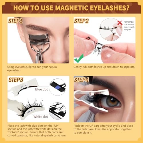 QUEWEL Magnetic Eyelashes 1 Pair Reusable Cat Eye Natural Look Lash Clusters Kit with Applicator, No Glue Needed, Easy to Wear and Remove (B09) - görsel 14