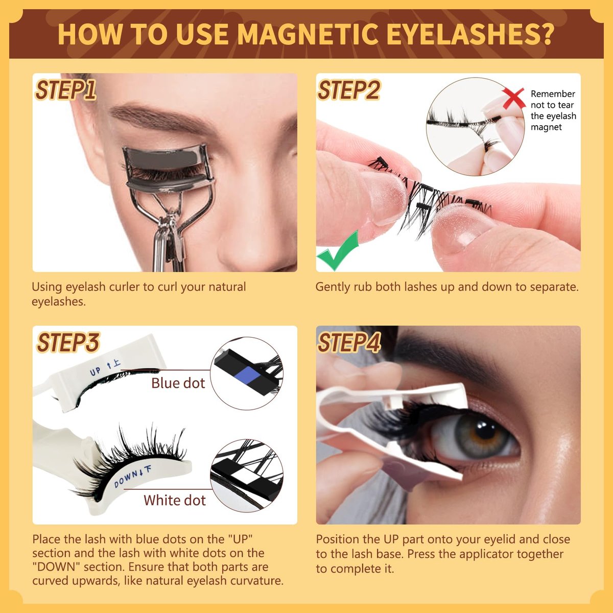 QUEWEL Magnetic Eyelashes 1 Pair Reusable Cat Eye Natural Look Lash Clusters Kit with Applicator, No Glue Needed, Easy to Wear and Remove (B09) - görsel 13