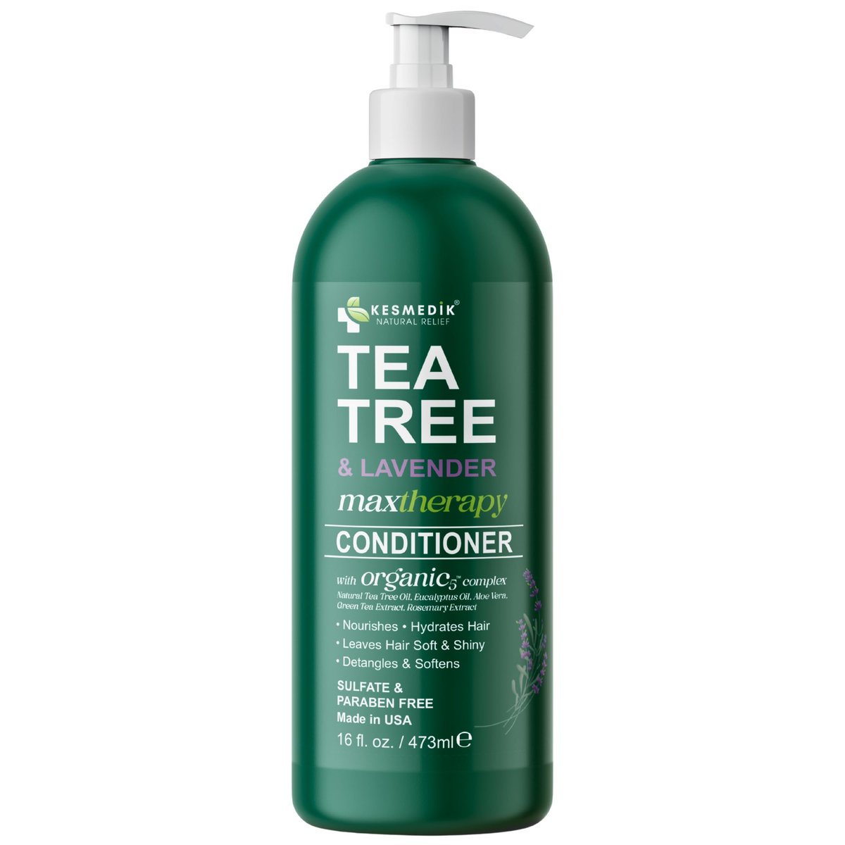 KESMEDIK Tea Tree Lavender Mint Conditioner - Moisturizing Conditioner for Coarse & Dry Damaged Hair, Hydrates & Soothes Itchy Dry Scalp, Detangles & Controls Frizz, 16 fl oz Avelisse