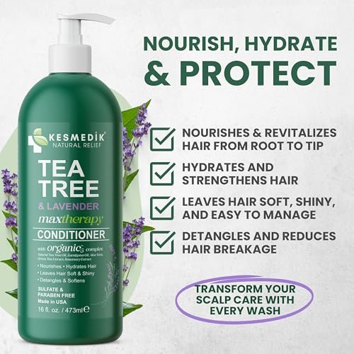 KESMEDIK Tea Tree Lavender Mint Conditioner - Moisturizing Conditioner for Coarse & Dry Damaged Hair, Hydrates & Soothes Itchy Dry Scalp, Detangles & Controls Frizz, 16 fl oz Avelisse