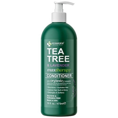 KESMEDIK Tea Tree Lavender Mint Conditioner - Moisturizing Conditioner for Coarse & Dry Damaged Hair, Hydrates & Soothes Itchy Dry Scalp, Detangles & Controls Frizz, 16 fl oz Avelisse