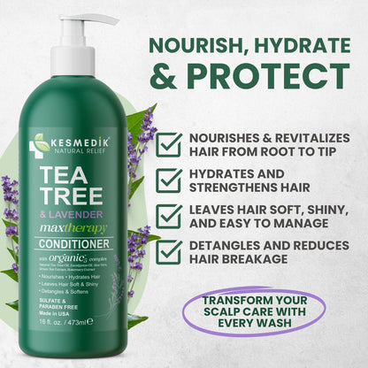 KESMEDIK Tea Tree Lavender Mint Conditioner - Moisturizing Conditioner for Coarse & Dry Damaged Hair, Hydrates & Soothes Itchy Dry Scalp, Detangles & Controls Frizz, 16 fl oz Avelisse