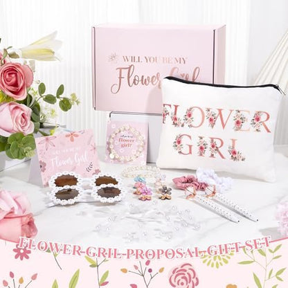 30-Piece Flower Girl Proposal Gift Set - Will You Be My Flower Girl Gift with Bag, Sunglasses, Makeup Bag, Headband, Bracelet, Pen, Hair Accessories & Card for Wedding Engagement Bridal Shower Avelisse