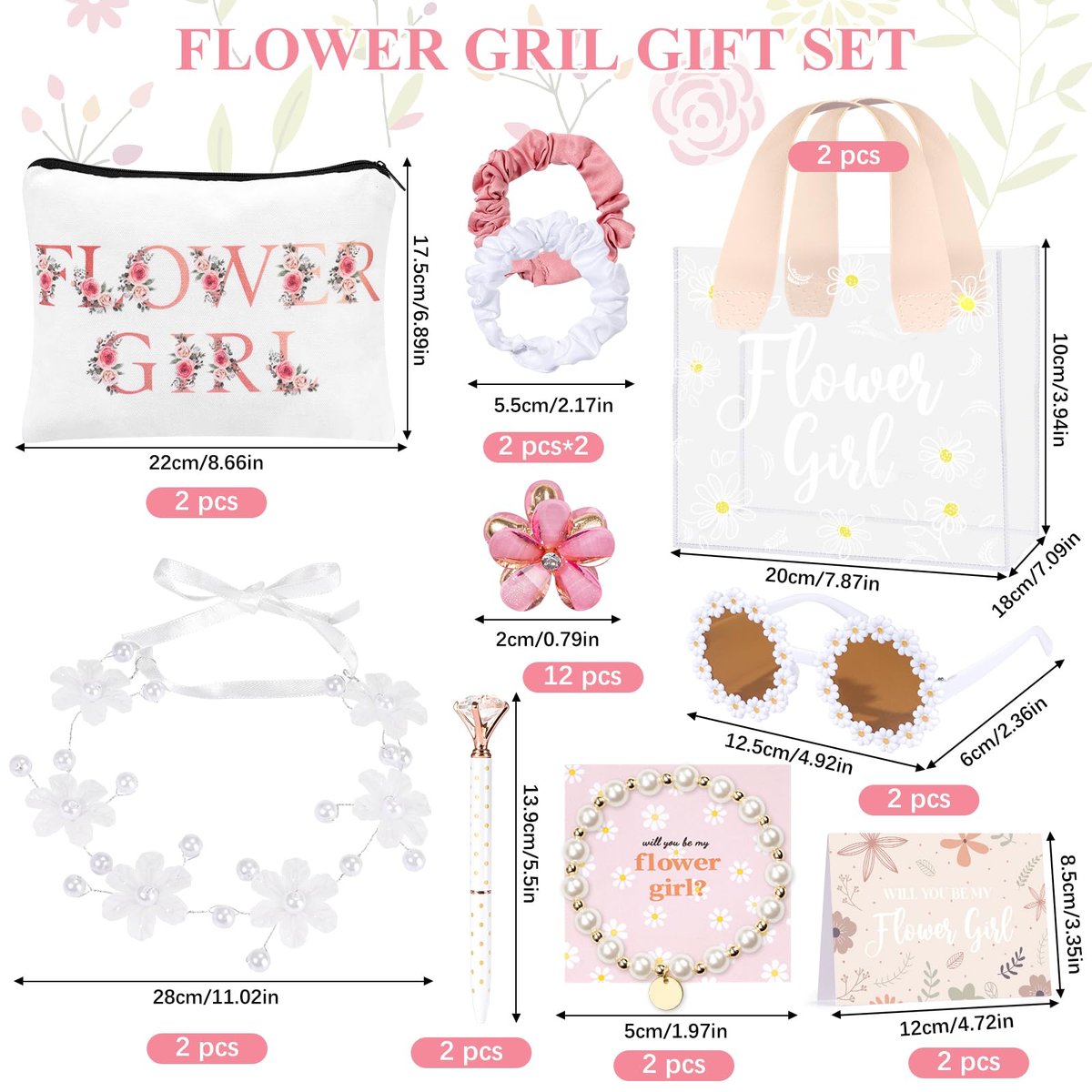 30-Piece Flower Girl Proposal Gift Set - Will You Be My Flower Girl Gift with Bag, Sunglasses, Makeup Bag, Headband, Bracelet, Pen, Hair Accessories & Card for Wedding Engagement Bridal Shower Avelisse