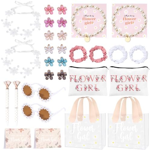 30-Piece Flower Girl Proposal Gift Set - Will You Be My Flower Girl Gift with Bag, Sunglasses, Makeup Bag, Headband, Bracelet, Pen, Hair Accessories & Card for Wedding Engagement Bridal Shower Avelisse