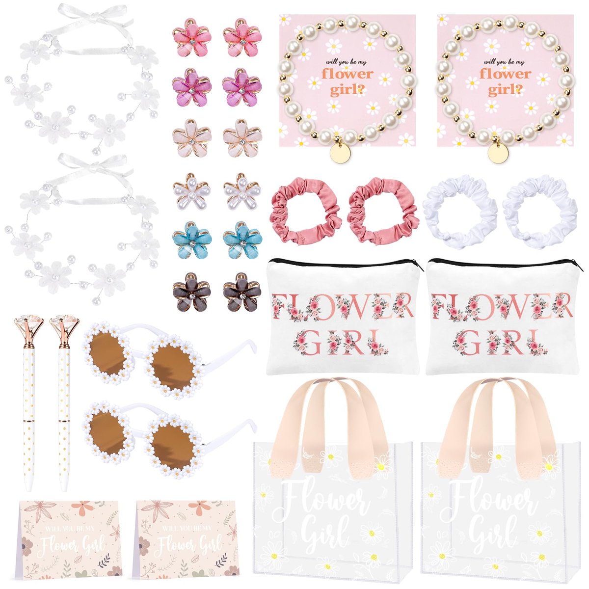 30-Piece Flower Girl Proposal Gift Set - Will You Be My Flower Girl Gift with Bag, Sunglasses, Makeup Bag, Headband, Bracelet, Pen, Hair Accessories & Card for Wedding Engagement Bridal Shower Avelisse