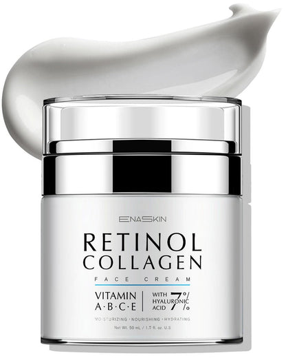 EnaSkin Retinol Collagen Face Cream – Anti Aging Wrinkle Cream for Women, Neck & Décolleté Moisturizer with 7% Hyaluronic Acid Serum, Day/Night Skin Firming & Tightening, 1.7 Oz Avelisse