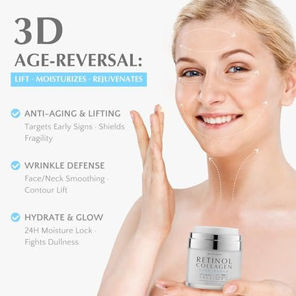 EnaSkin Retinol Collagen Face Cream – Anti Aging Wrinkle Cream for Women, Neck & Décolleté Moisturizer with 7% Hyaluronic Acid Serum, Day/Night Skin Firming & Tightening, 1.7 Oz Avelisse