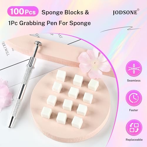 JODSONE 100-Piece Soft Nail Sponges for Ombre & Gradient Nail Art with Stainless Steel Grabbing Pen - görsel 10
