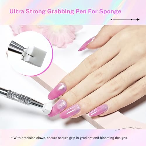 JODSONE 100-Piece Soft Nail Sponges for Ombre & Gradient Nail Art with Stainless Steel Grabbing Pen - görsel 8