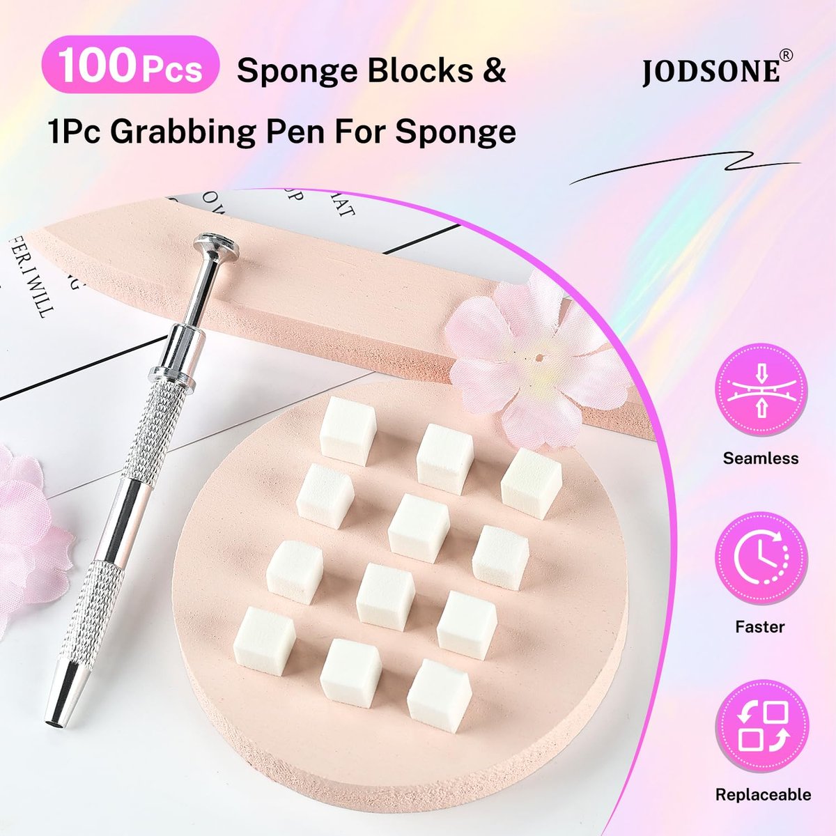 JODSONE 100-Piece Soft Nail Sponges for Ombre & Gradient Nail Art with Stainless Steel Grabbing Pen - görsel 9