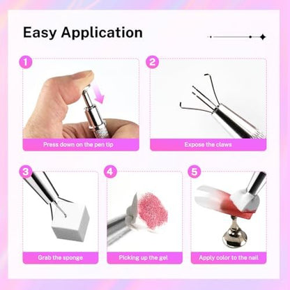 JODSONE 100-Piece Soft Nail Sponges for Ombre & Gradient Nail Art with Stainless Steel Grabbing Pen