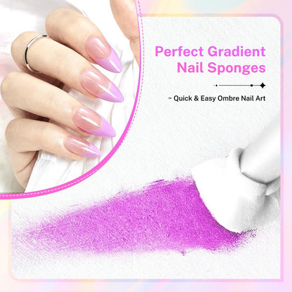JODSONE 100-Piece Soft Nail Sponges for Ombre & Gradient Nail Art with Stainless Steel Grabbing Pen