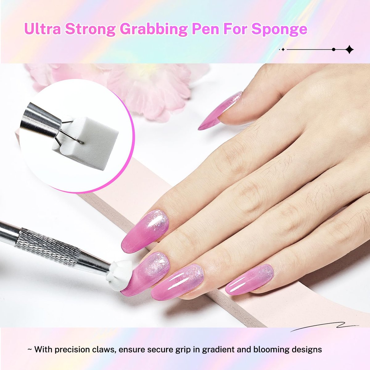 JODSONE 100-Piece Soft Nail Sponges for Ombre & Gradient Nail Art with Stainless Steel Grabbing Pen - görsel 7