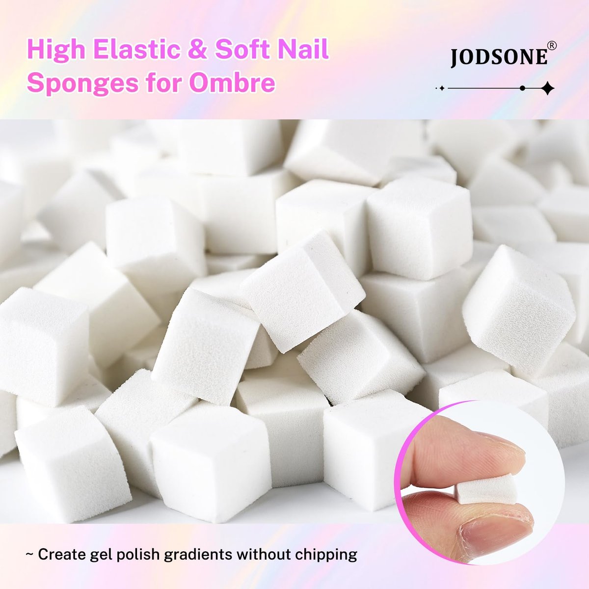 JODSONE 100-Piece Soft Nail Sponges for Ombre & Gradient Nail Art with Stainless Steel Grabbing Pen - görsel 3