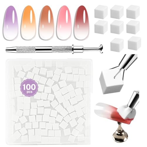 JODSONE 100-Piece Soft Nail Sponges for Ombre & Gradient Nail Art with Stainless Steel Grabbing Pen - görsel 2