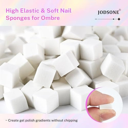 JODSONE 100-Piece Soft Nail Sponges for Ombre & Gradient Nail Art with Stainless Steel Grabbing Pen