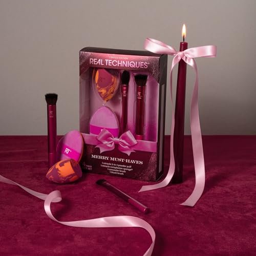 Real Techniques Merry Must-Haves Holiday Gift Set – 4-Piece Brush & Sponge Set for Flawless Makeup Application Avelisse