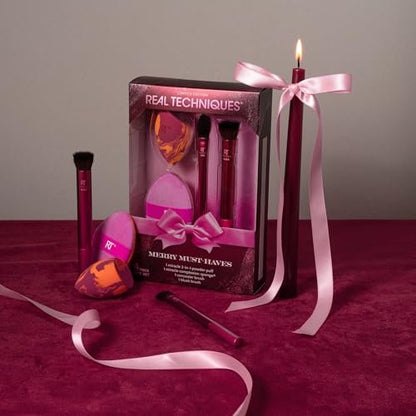 Real Techniques Merry Must-Haves Holiday Gift Set – 4-Piece Brush & Sponge Set for Flawless Makeup Application Avelisse