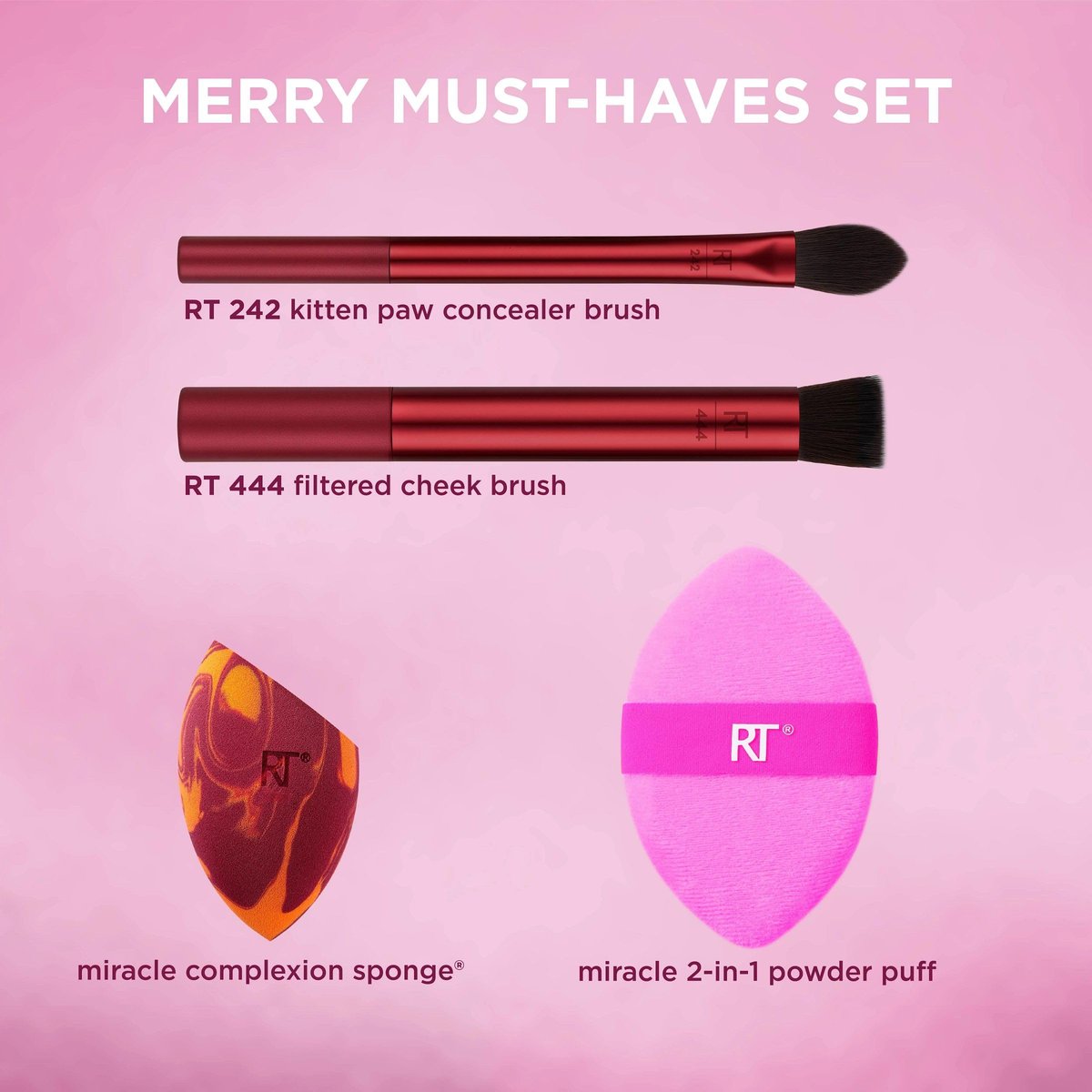 Real Techniques Merry Must-Haves Holiday Gift Set – 4-Piece Brush & Sponge Set for Flawless Makeup Application Avelisse