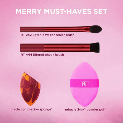 Real Techniques Merry Must-Haves Holiday Gift Set – 4-Piece Brush & Sponge Set for Flawless Makeup Application Avelisse