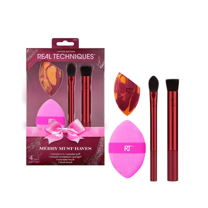 Real Techniques Merry Must-Haves Holiday Gift Set – 4-Piece Brush & Sponge Set for Flawless Makeup Application Avelisse