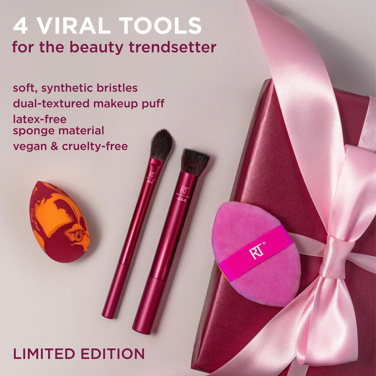 Real Techniques Merry Must-Haves Holiday Gift Set – 4-Piece Brush & Sponge Set for Flawless Makeup Application Avelisse