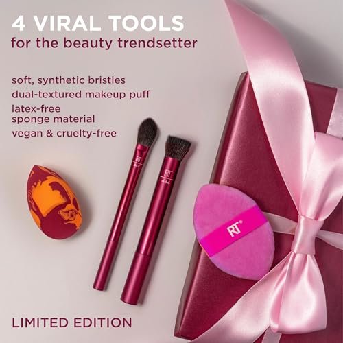 Real Techniques Merry Must-Haves Holiday Gift Set – 4-Piece Brush & Sponge Set for Flawless Makeup Application Avelisse