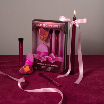 Real Techniques Merry Must-Haves Holiday Gift Set – 4-Piece Brush & Sponge Set for Flawless Makeup Application Avelisse