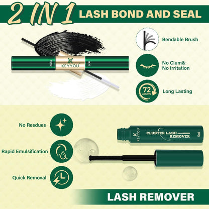KEYYOULASH Manga Lash Clusters Kit 8-18mm DIY Eyelash Extensions - Natural Fairy Cluster Lashes with Bond, Seal, Remover & Applicator - Soft Thin Band (MG03) Avelisse