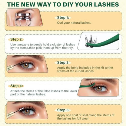KEYYOULASH Manga Lash Clusters Kit 8-18mm DIY Eyelash Extensions - Natural Fairy Cluster Lashes with Bond, Seal, Remover & Applicator - Soft Thin Band (MG03) Avelisse
