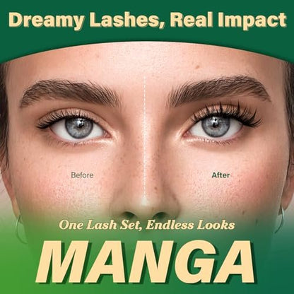 KEYYOULASH Manga Lash Clusters Kit 8-18mm DIY Eyelash Extensions - Natural Fairy Cluster Lashes with Bond, Seal, Remover & Applicator - Soft Thin Band (MG03) Avelisse