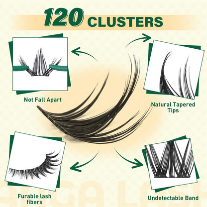 KEYYOULASH Manga Lash Clusters Kit 8-18mm DIY Eyelash Extensions - Natural Fairy Cluster Lashes with Bond, Seal, Remover & Applicator - Soft Thin Band (MG03) Avelisse