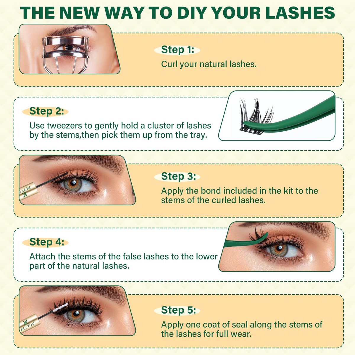 KEYYOULASH Manga Lash Clusters Kit 8-18mm DIY Eyelash Extensions - Natural Fairy Cluster Lashes with Bond, Seal, Remover & Applicator - Soft Thin Band (MG03) Avelisse