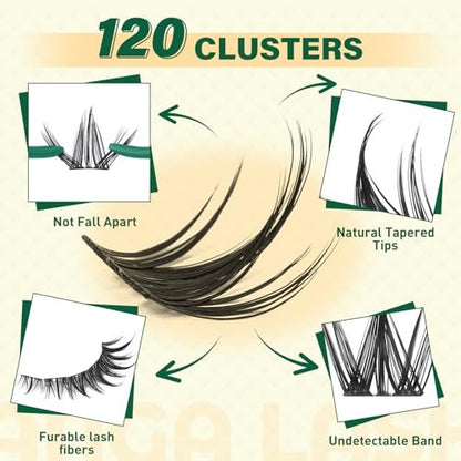 KEYYOULASH Manga Lash Clusters Kit 8-18mm DIY Eyelash Extensions - Natural Fairy Cluster Lashes with Bond, Seal, Remover & Applicator - Soft Thin Band (MG03) Avelisse