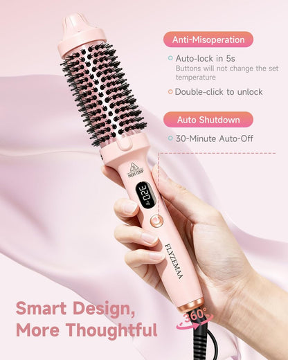 FLYZEMAA 1.5 Inch Heated Round Brush for Long Dry Hair – Thermal Brush Straightener with 3 Temp Settings, Anti-Scald Nylon Bristles, Blowout Brush for Curling & Volumizing (Pink) Avelisse