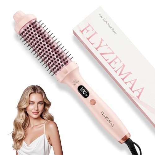 FLYZEMAA 1.5 Inch Heated Round Brush for Long Dry Hair – Thermal Brush Straightener with 3 Temp Settings, Anti-Scald Nylon Bristles, Blowout Brush for Curling & Volumizing (Pink) Avelisse