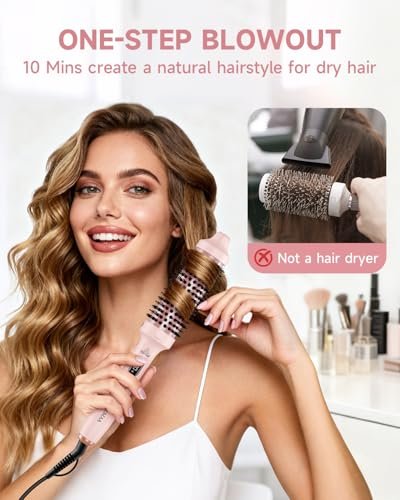 FLYZEMAA 1.5 Inch Heated Round Brush for Long Dry Hair – Thermal Brush Straightener with 3 Temp Settings, Anti-Scald Nylon Bristles, Blowout Brush for Curling & Volumizing (Pink) Avelisse